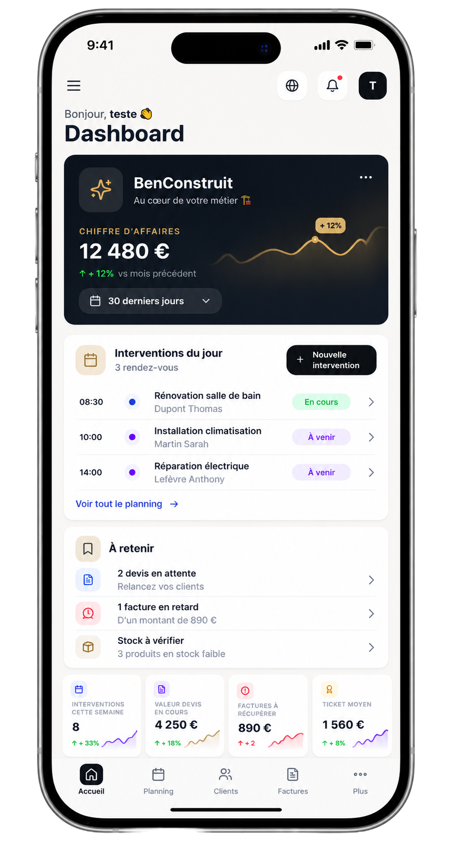 Aperçu de l'application ZapBiz sur mobile
